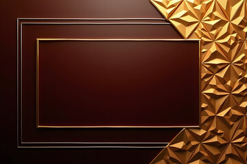 A sleek, modern digital graphic design with a rich, opulent color palette, featuring a mahogany rectangular frame, amber and gold geometric patterns, and a velvet-like background.