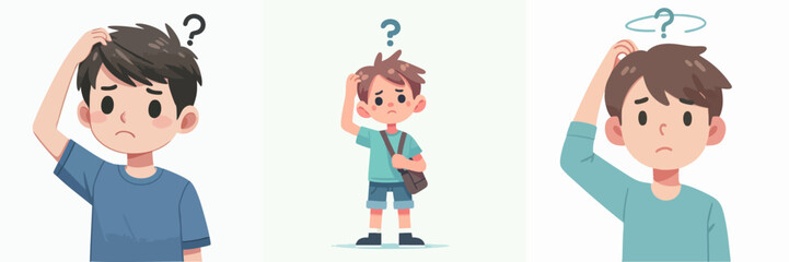 Vector of a confused child scratching his head