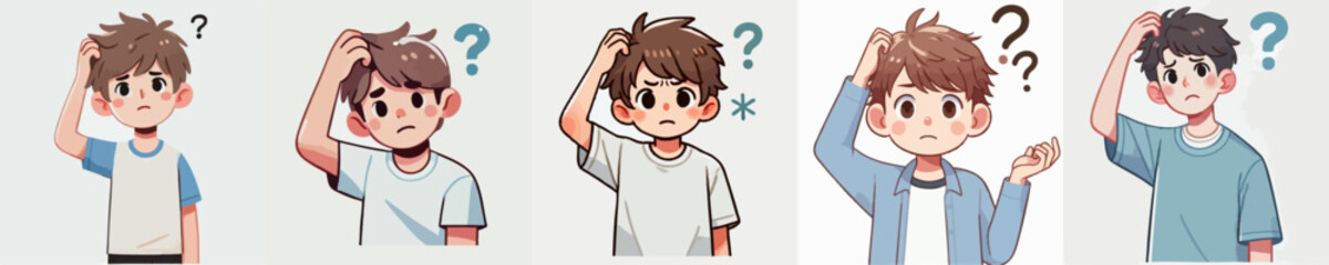 Vector of a confused child scratching his head