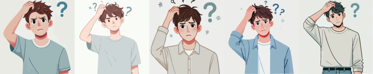 Vector of a person feeling confused while scratching his head