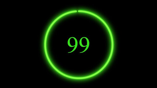 a moving timer of numbers from 1-100 with a moving circle along with it in neon green on a black background