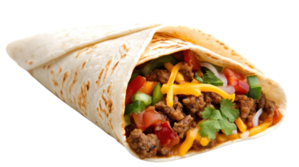 Delicious taco filled with seasoned ground beef, fresh vegetables, and cheese in a soft tortilla shell