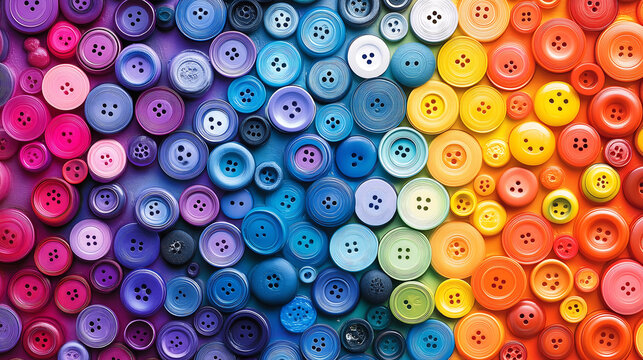 Rainbow Color Gradient Buttons - Vibrant Sewing & Craft Supplies Background, sewing blogs, craft stores, DIY projects, textile design, fashion accessories, handmade crafts
