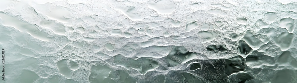 Fototapete closeup view of delicate intricate icy frost patterns and crystalline textures covering a frozen sur