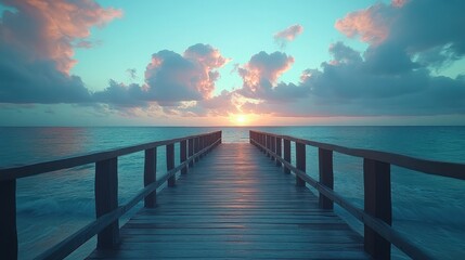 Fototapeta premium Sunrise Wooden Pier Ocean Tranquil