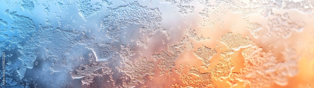 Poster Closeup view of intricate natural ice crystal formations and frost patterns covering the surface of a transparent glass window during the cold winter season  The icy