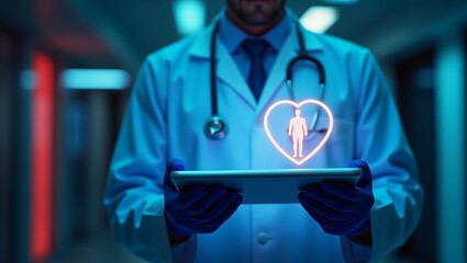 healthcare and medical care technology patient nurse doctor Medicine doctor touching electronic medical record on tablet DNA futuristic concept background
