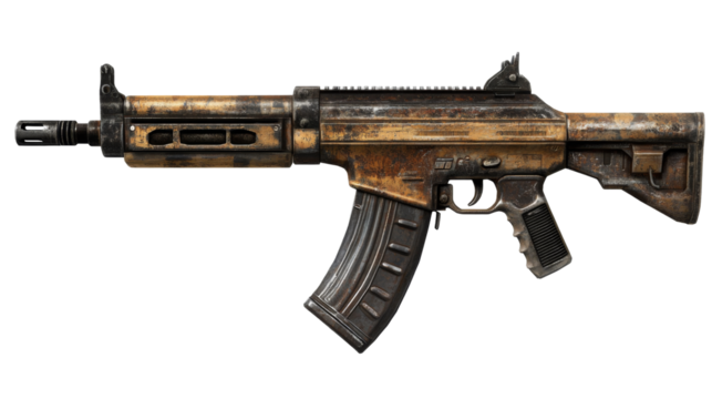 Military assault rifle with transparent background png format high-resolution digital art environment studio viewpoint