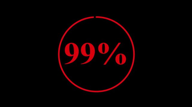 Time, moving timer with numbers from 1 to 100 with percentages, with a moving circle of neon red on a black background