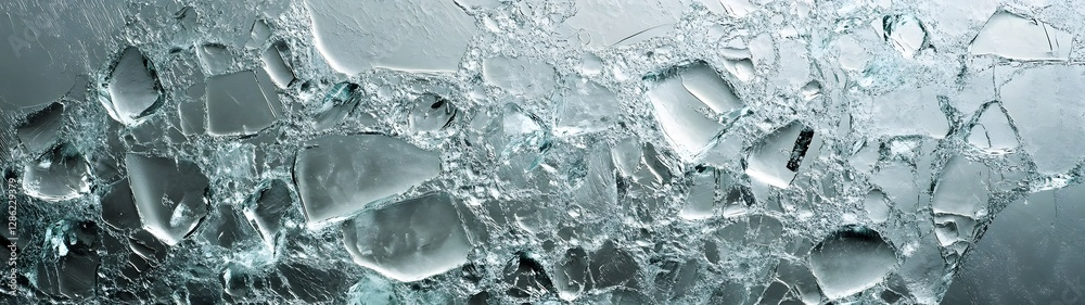 Aufkleber Cracked Shattered Glass Background with Frozen Icy Liquid Texture and Sharp Jagged Pattern  Abstract Broken Translucent Transparent Surface with Distortion Waves and Ripples