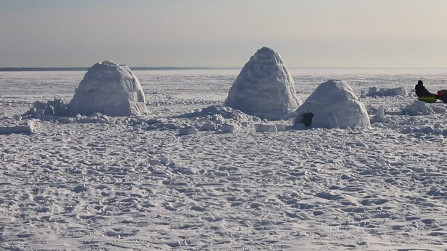 Abstract Landscape - Eskimo City. Snow igloo house in winter.