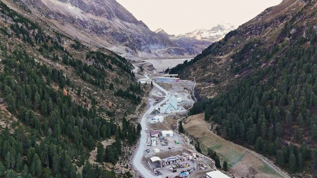 Aerial view of industrial construction site K&uuml;htai valley to built a new storage power station
