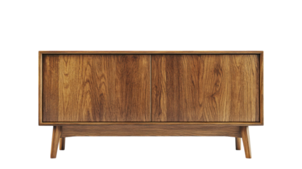 Modern wooden cabinet with sleek design and natural finish in a contemporary living room setting