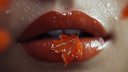 Autumnal Lip Gloss And Maple Leaf Beauty Shot