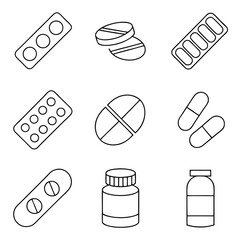 Flat Outline Pharmaceutical Dosage Icons