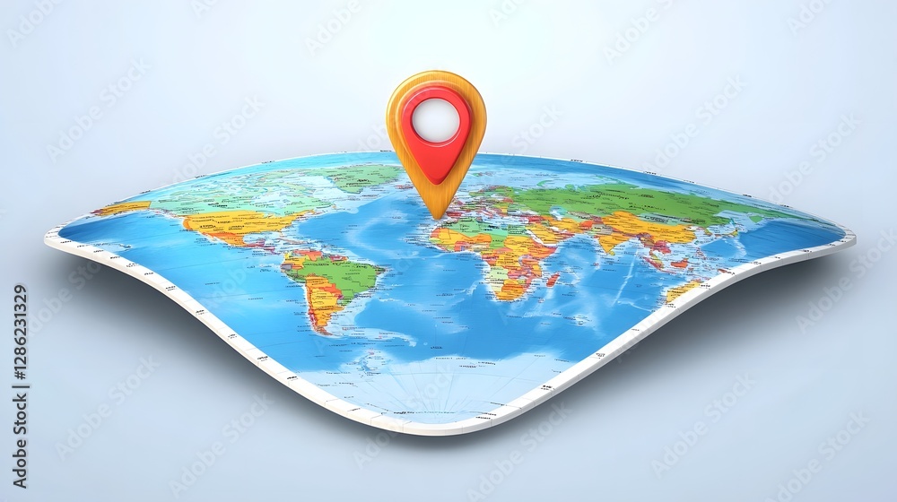 Aufkleber Detailed 3D of the Global World Map with Colorful Marker Pin Pointer Indicating Location and Navigation on Earth Continents and Countries
