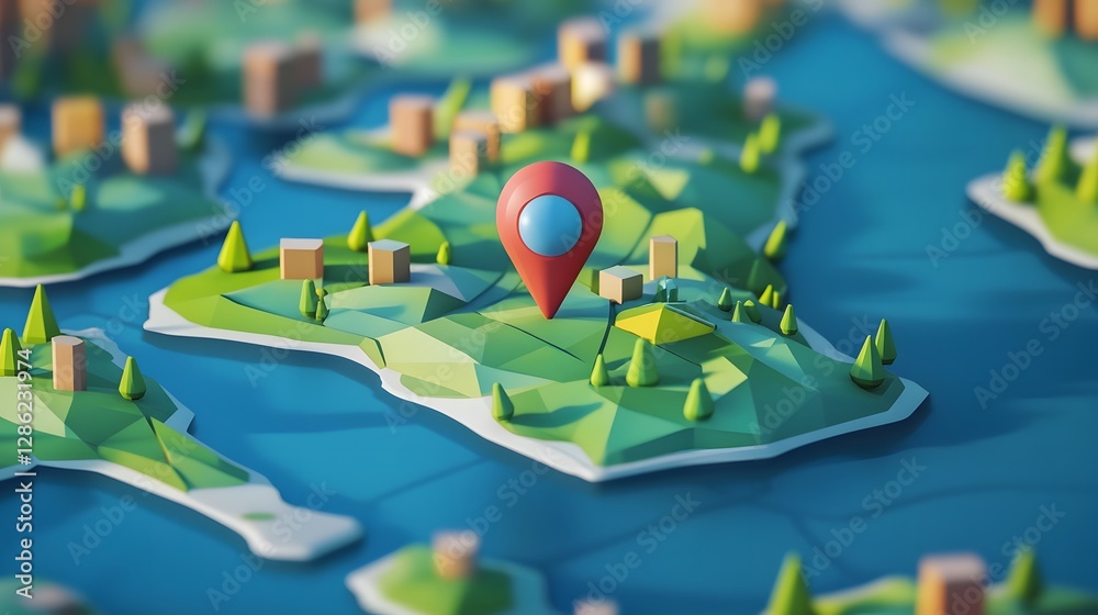 Fototapete detailed 3d rendered map with miniature city landscape buildings and navigation markers concept for 