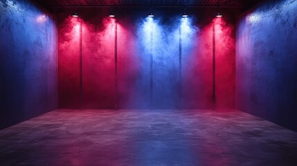 Obraz premium Room bathed in dramatic red and blue lighting creating an intense ambiance and mood