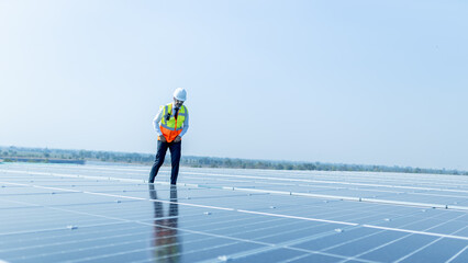 Technician Performing Solar Panel Inspection on Rooftop – Clean Energy Infrastructure and Renewable Power System Maintenance