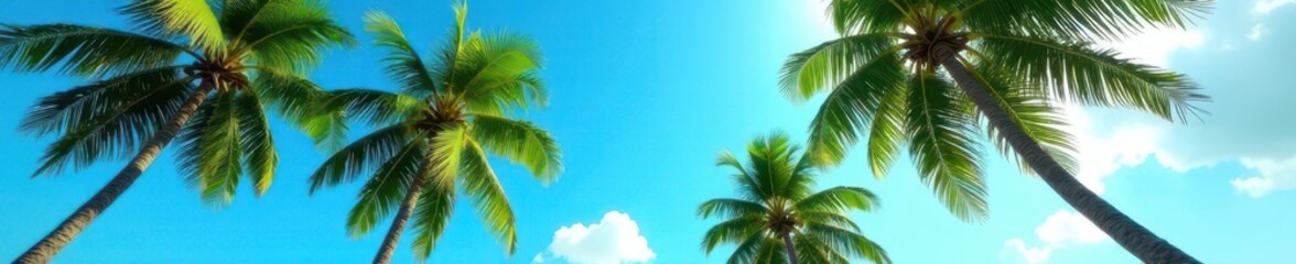 Fototapeta premium Lush palm trees sway gently under a vibrant blue sky , Hawaiian, vibrant