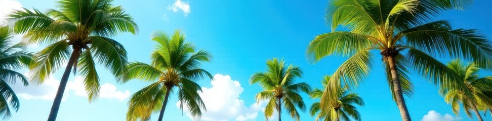 Fototapeta premium Lush palm trees sway under a vibrant blue sky , beach, bright, clear