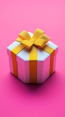 Obraz premium A gift box emoji isolated on a bright pink background.