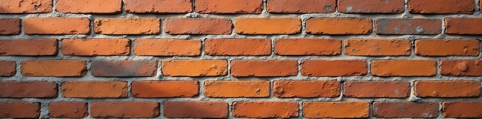 Obraz premium Rough, aged brick wall; uneven mortar, chipped bricks, industrial, urban