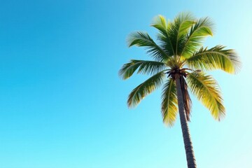 Single palm tree against clear sky, sunny day, bright, plant