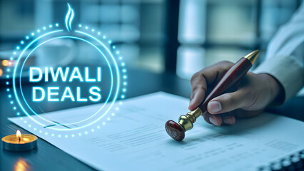 Seamless Digital Signatures: Capturing the Ease of Hand Signing a Document on a Tablet with Holographic Elements in a Modern Home Office Setup - Perfect for Stock Photography