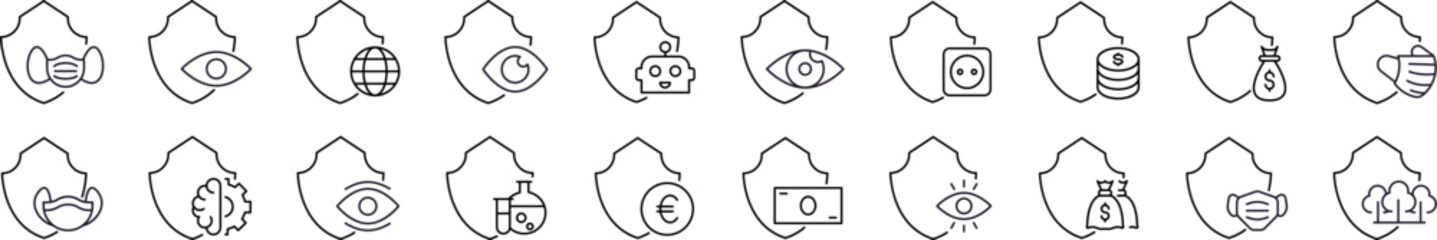 Insurance Icon Collection. Contains Icons of Health, Money, Robot etc by Shield for Graphics, Concept, Apps
