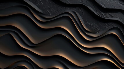 Fototapeta premium Abstract wavy pattern with black and gold tones.