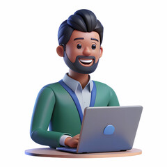 Happy Indian Professional Man Engaged in Virtual Business Meeting on Laptop - Online Webinar Concept