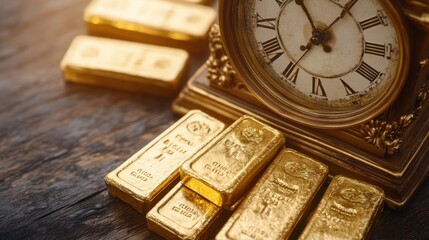 Clock displaying gold bars symbolizing wealth and time management concepts