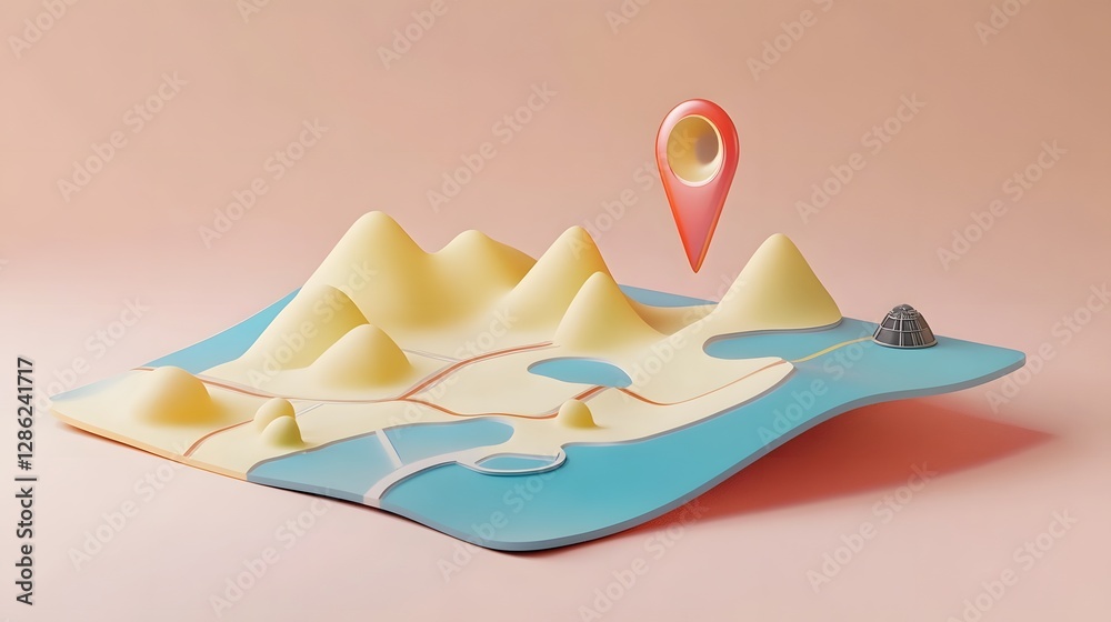 Aufkleber digital 3d map with abstract mountain landscape compass icon and location pin for concept of navigat