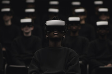 Immersive Experience: A single individual, eyes alight with curiosity, dons a VR headset.