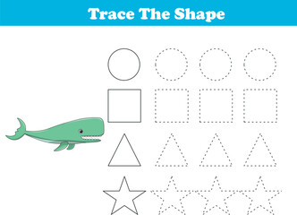 Tracing lines of different shape for kids with sperm whales. Vector Illustration