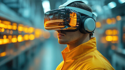 A factory using VR-assisted training programs for industrial workers in a smart manufacturing environment