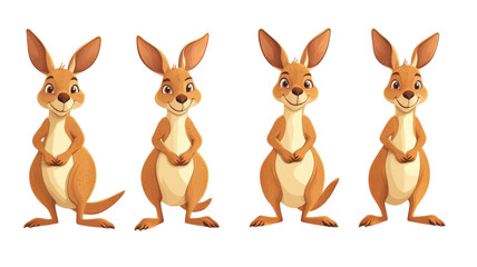 Fototapeta premium Playful cartoon kangaroos showcasing various cheerful expressions and poses in a fun, animated setting