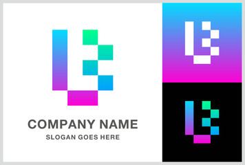 Monogram Letter B Square Pixels  Business Company Stock Vector Logo Design Template