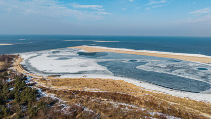 Plaża z drona w Mikoszewie, zatoka, cypel