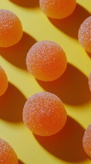 A close up shot of multiple orange sugared candies