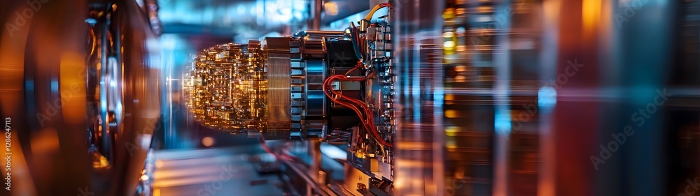 Poster Futuristic digital circuit board and server technology abstract with glowing data connections and electronic engineering elements