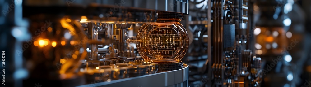 Poster Futuristic digital circuit board with glowing neon lights and intricate pattern showcasing advanced electronics technology and innovation
