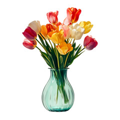 A Vibrant Bouquet of Tulips in a Vase Isolated on Transparent Background