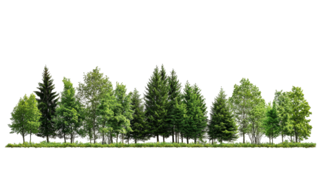 Lush green trees nature scene transparent background png white environment natural landscape concept