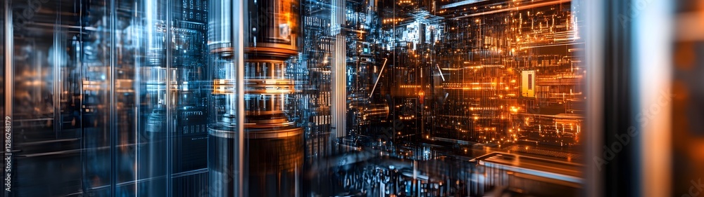 Poster Futuristic digital infrastructure with glowing circuits data connections and illuminated servers in a complex high tech environment