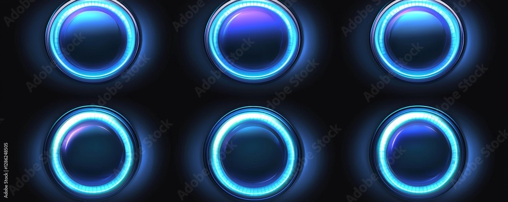 Poster array of radiant hud discs for your design. futuristic loop. virtual graphic. dashboard display. sci