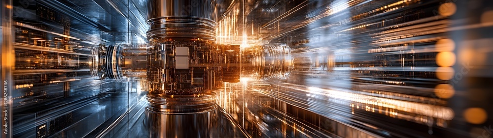 Poster Futuristic digital landscape with glowing geometric patterns dynamic energy flows and a captivating sense of motion and power  This surreal and visionary image represents the future of technology
