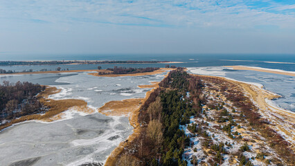 Plaża z drona w Mikoszewie, zatoka, cypel