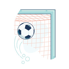 Soccer ball hits the corner of the goal in cartoon style